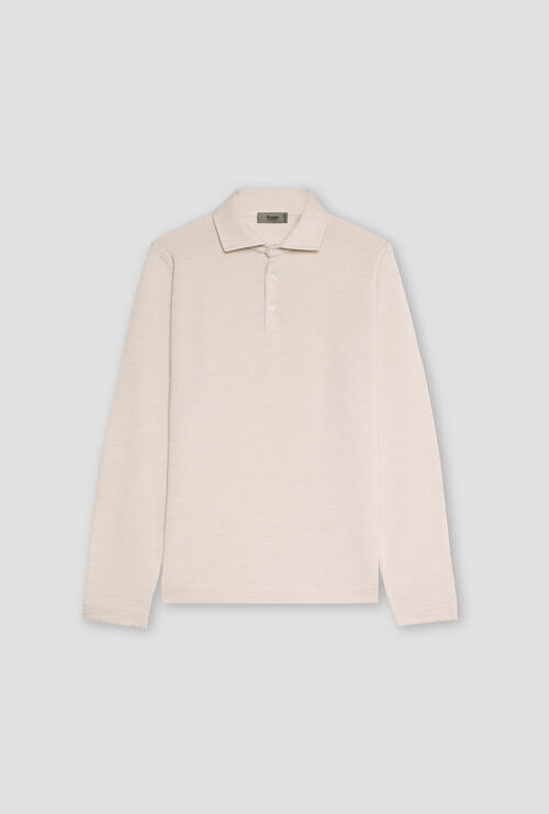 Polo with shirt collar in pure combed wool Bianco sporco