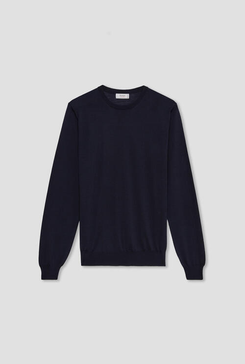 Extra-light pure wool crew neck jumper Navy Blue