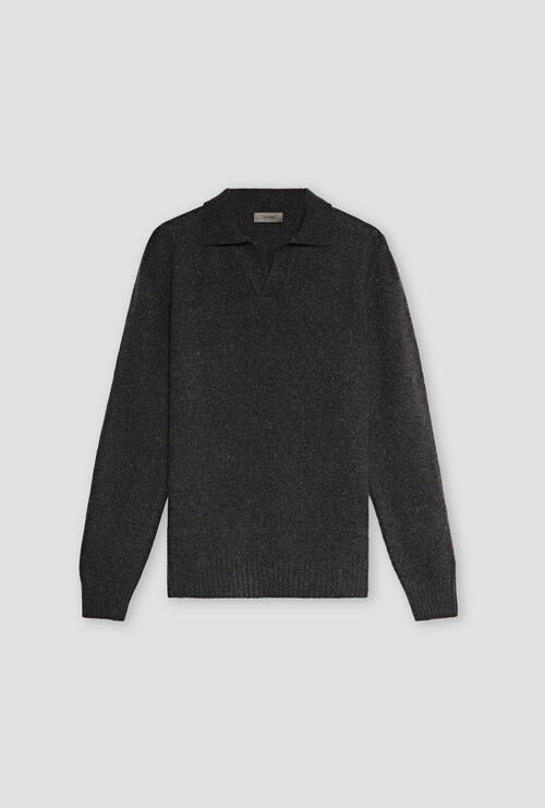 Buttonless polo in buttoned wool Anthracite