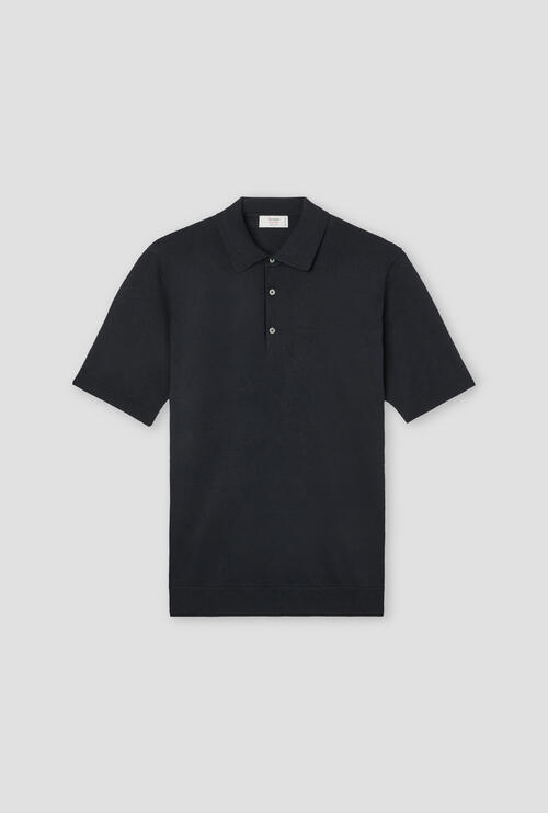 Polo in seta e cotone Blu Navy