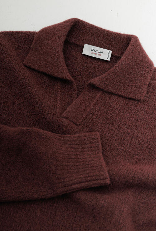 Cashmere blend boucl&eacute; polo Bordeaux