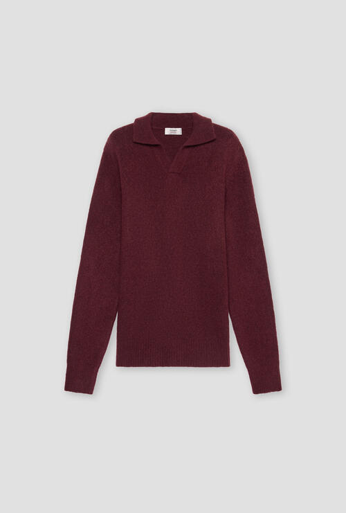 Polo boucl&egrave; in misto cashmere Bordeaux