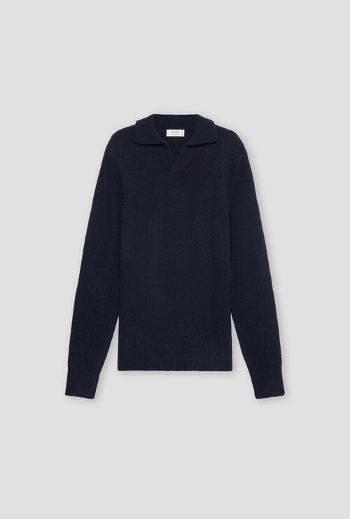 Polo boucl&egrave; in misto cashmere Blu Navy