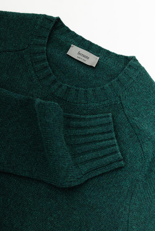 Shetland pure wool crewneck jumper Dark green