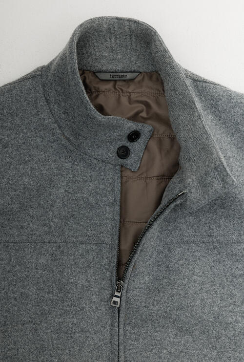 Wool bomber jacket with a knitted back and sleeves Grey
