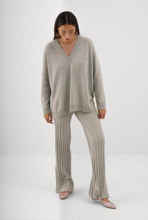 Pullover in misto cashmere oversized Grigio Perla