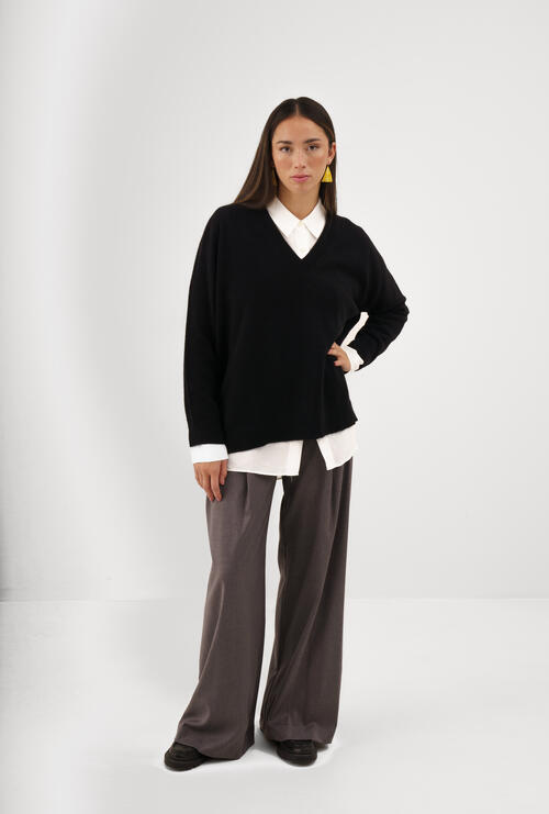 Pullover in misto cashmere oversized Nero