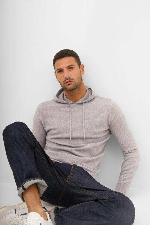 Carded wool hoodie Pearl grey