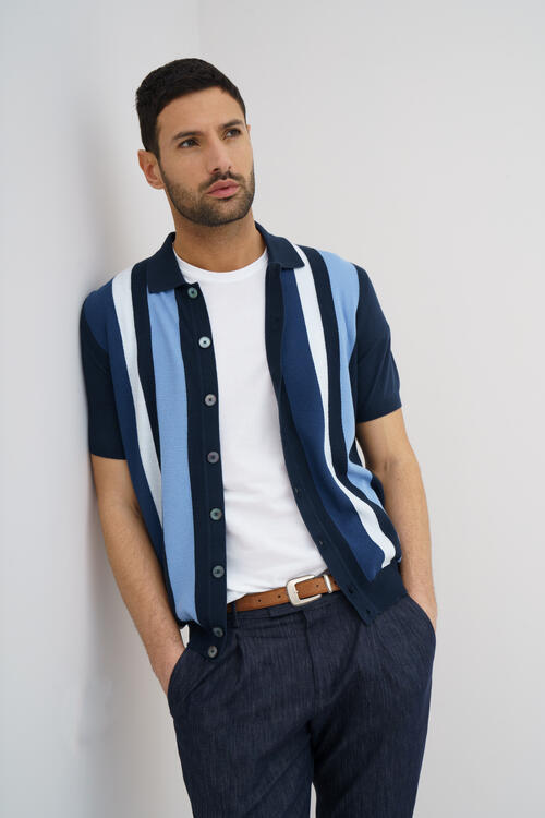 Polo camicia intarsio Blu