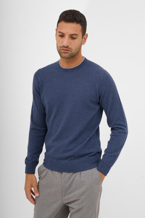 Carded wool crew-neck sweater Blue