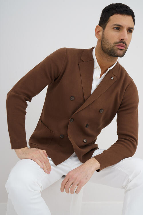 Giacca in maglia doppiopetto Marrone scuro