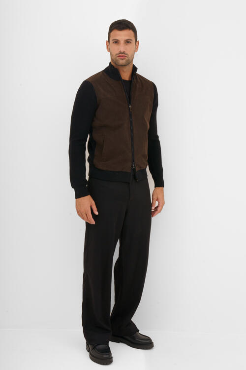 Full-zip jacket in pure wool with alcantara Black