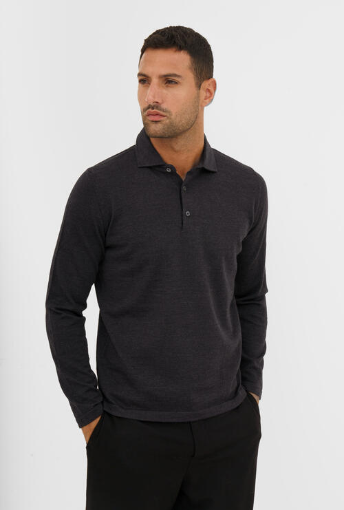 Knitted polo with shirt collar Anthracite