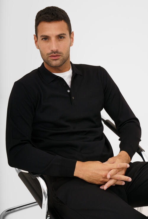 Polo in pura lana pettinata Nero