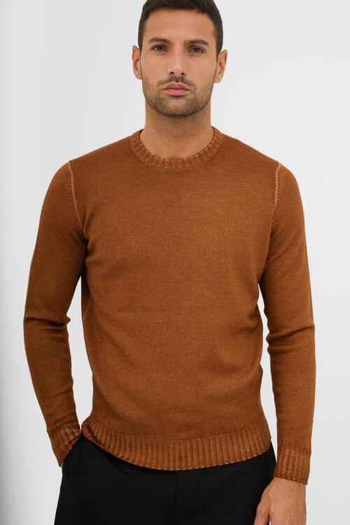 Garment-dyed two-thread crew neck Terracotta