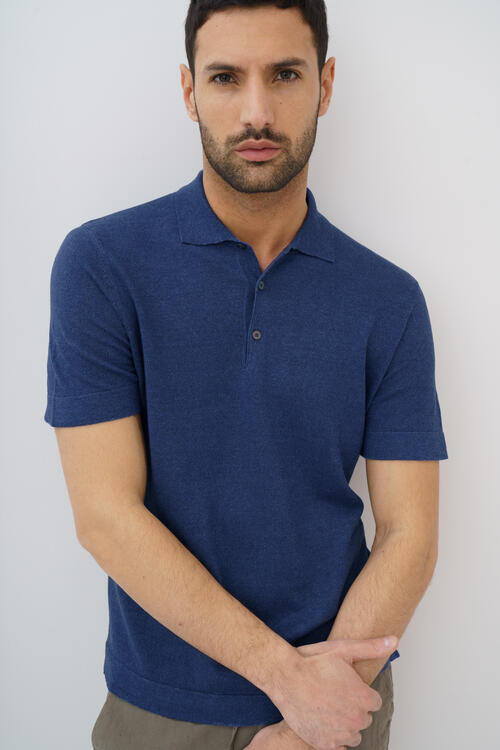 Polo in Lino e cotone Cobalto