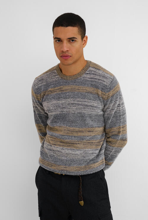 striped bouclè crewneck Grigio