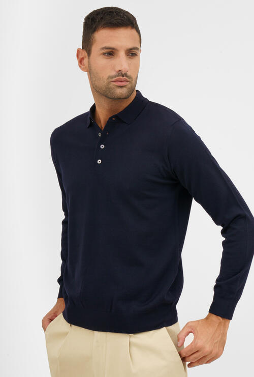 Polo in pura lana pettinata Blu Navy