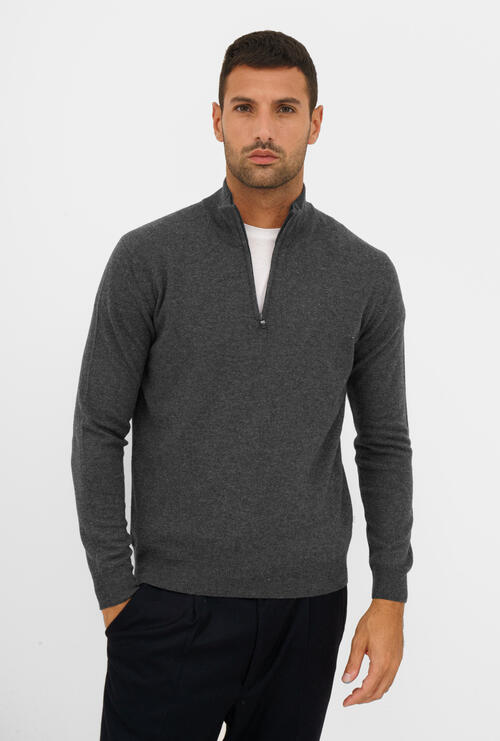 Serafino zip in lana cardata Grigio Scuro