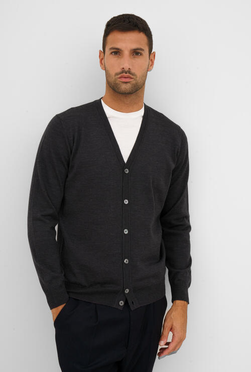 Cardigan in pura lana pettinata Antracite