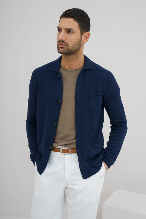 Giacca camicia bouclè Blu Navy