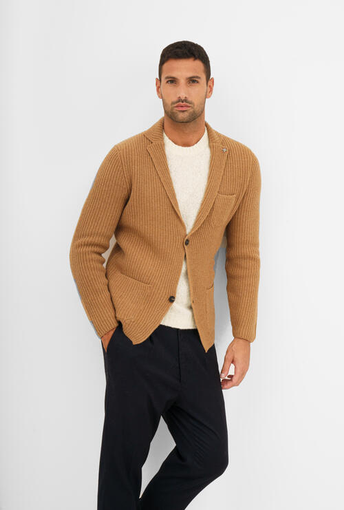 English knitted jacket Camel