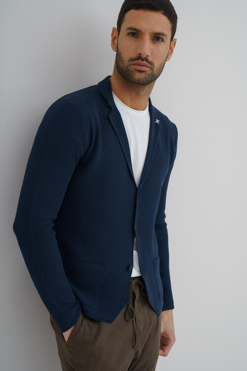 Giacca in maglia con lavorazione Blu Navy