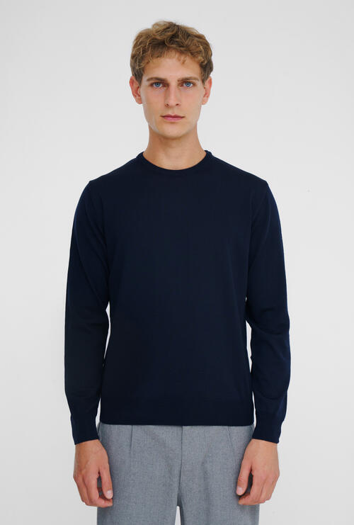 Worsted wool crew-neck Navy Blue