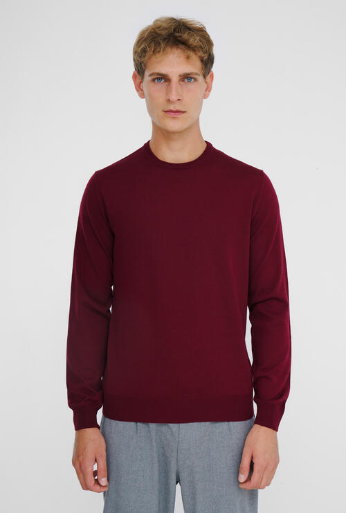 Worsted wool crew-neck Bordeaux