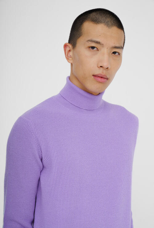 English knit turtleneck in wool and cashmere Lilac