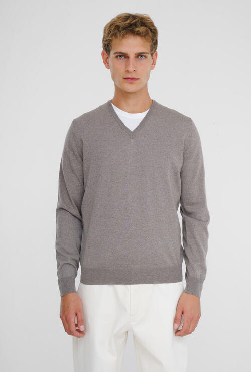 Brushed pure wool pullover Taupe