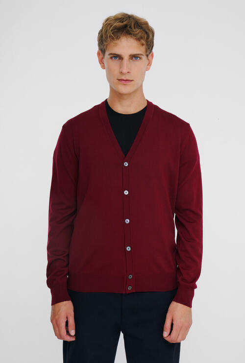 Pure worsted wool cardigan Bordeaux