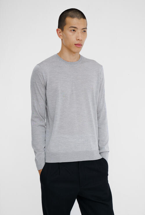 Extra-light pure wool crew neck jumper Pearl grey