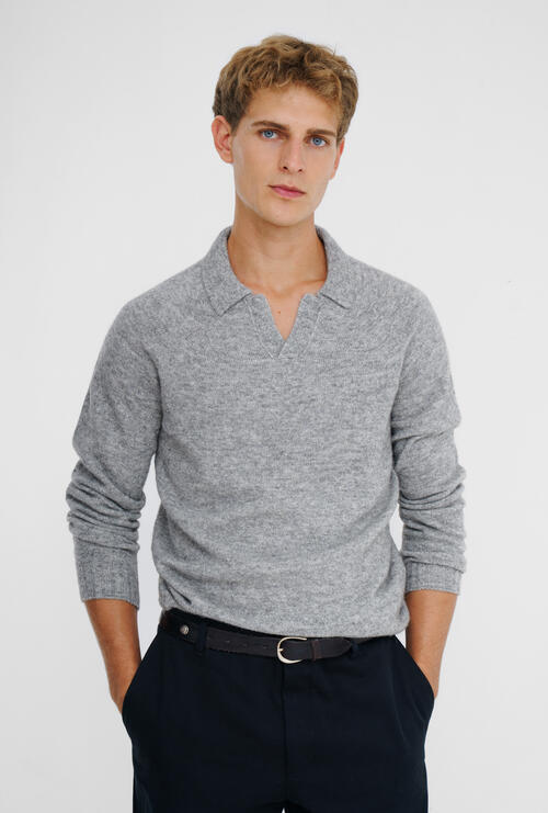 Polo senza bottoni in baby alpaca Grigio