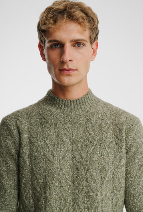Mouliné braided half-neck Olive green