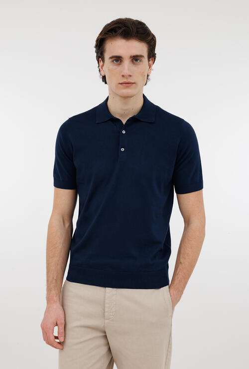 Polo tinta in puro cotone Blu Navy