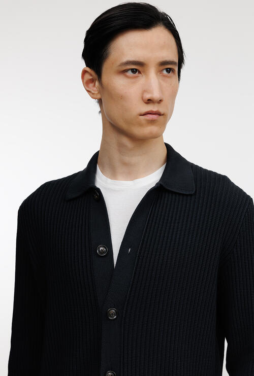 Giacca camicia tinta in puro cotone Nero