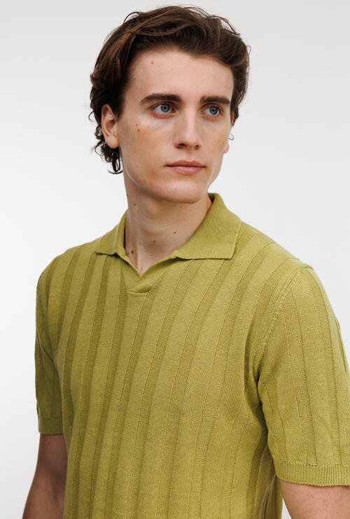 Polo senza bottoni in lino e cotone Lime