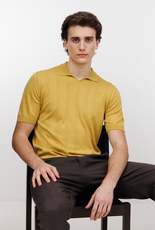 Polo senza bottoni in seta e cotone Giallo
