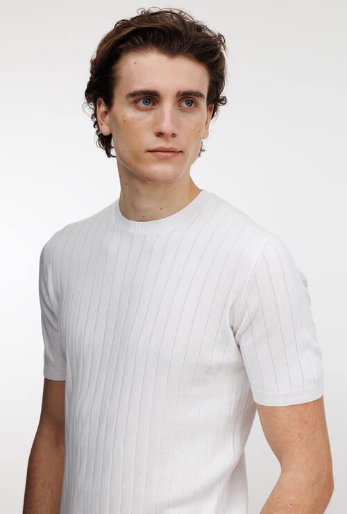 Girocollo a coste Bianco