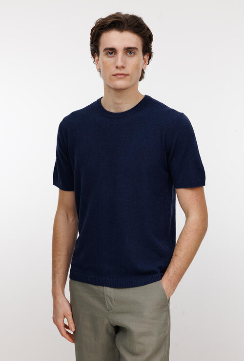 Girocollo boucl&egrave; Blu Navy