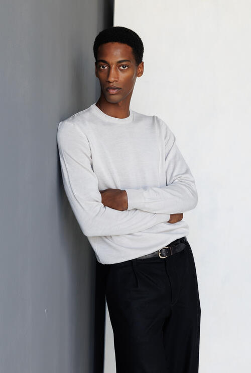 Worsted wool crew-neck Ivory