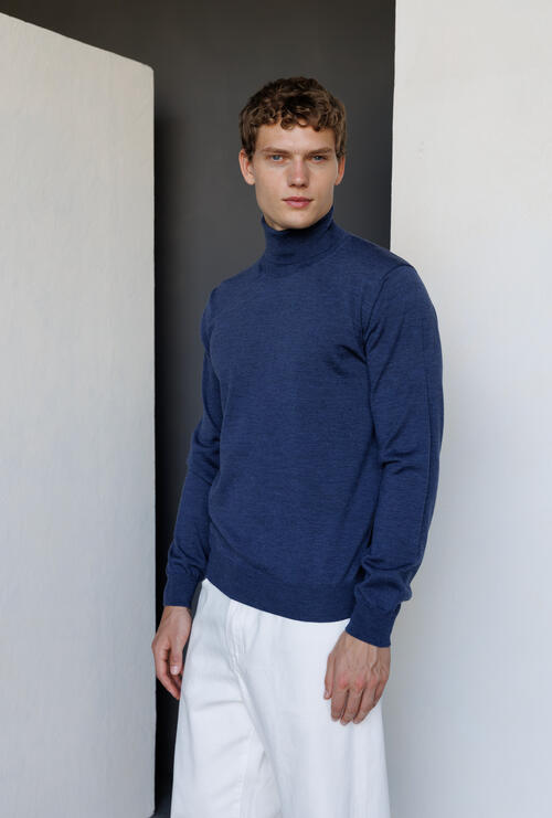 Brushed pure wool turtleneck Blue