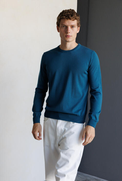 Worsted wool crew-neck Turquoise