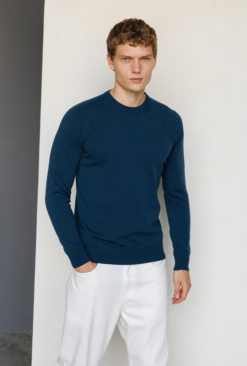 Pure cashmere crewneck Petroleum