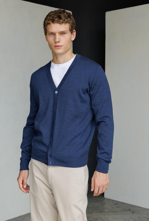 Pure worsted wool cardigan Blue
