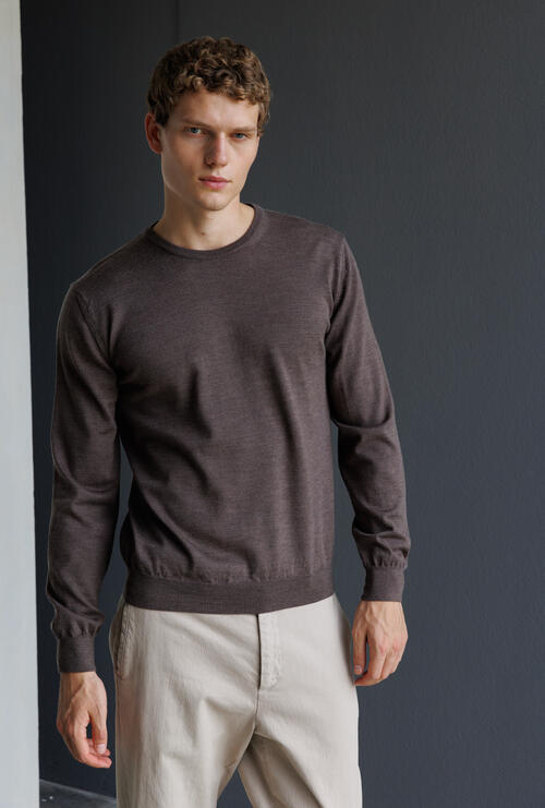 Worsted wool crew-neck Dark Brown