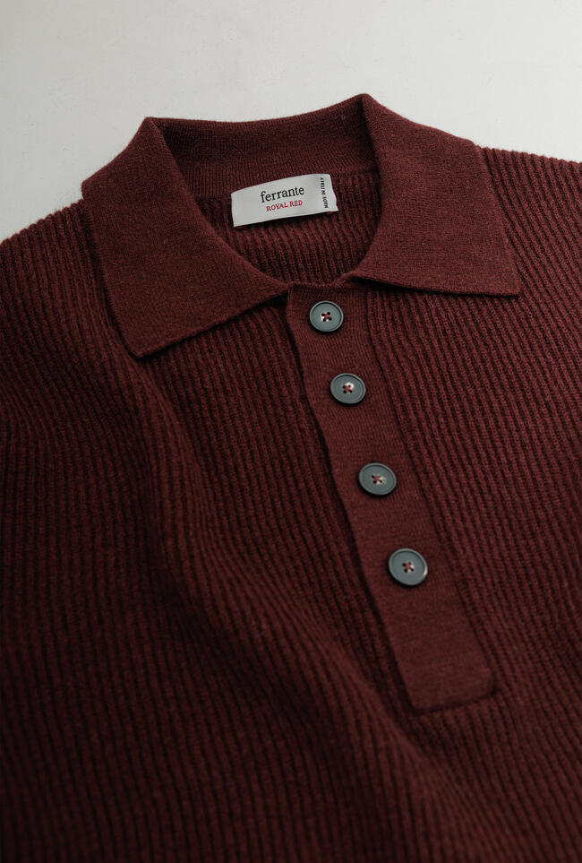 Ribbed wool and cashmere polo shirt ROYAL RED - Ferrante | img vers.1300x/