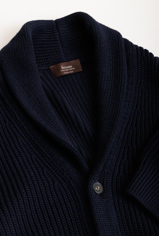 Cardigan con collo sciallato in lana triploritorto MAIN - Ferrante | img vers.1300x/