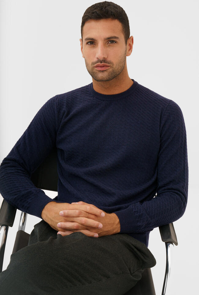 Girocollo con lavorazione in misto cashmere ROYAL RED - Ferrante | img vers.1300x/
